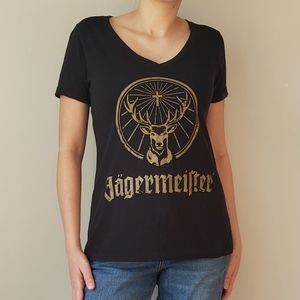 Jagermeister Logo V Neck Black Tee Shirt Short Sleeves L